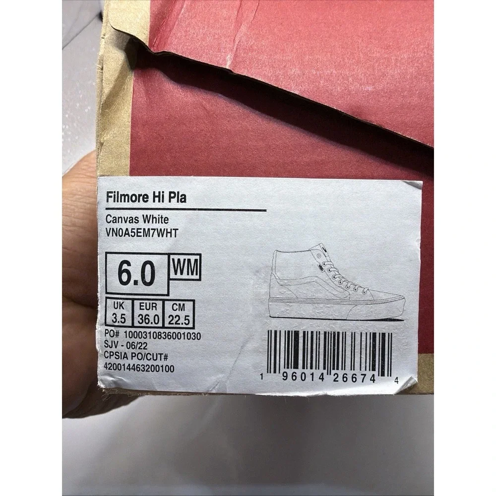 VANS Off The Wall Women's Canvas‎ White Filmore Hi Pla VN0A5EM7WHT Size 6. New
